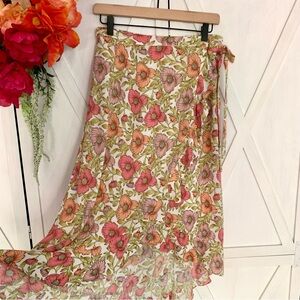 Cupcakes & Cashmere Skirt Roxanne Pink Floral Midi Ruffle Rayon Wrap Skirt S-M
